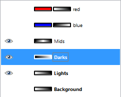 Darks layer set to Difference mode, then created a new layer from visible, and inverted the new layer colors to get the Mids Mask.