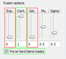 Base focus stacking parameters in EnfuseGUI.