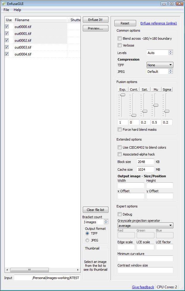 The EnfuseGUI interface.