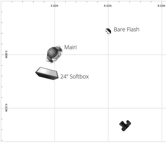 Portrait Lighting Diagram with Softbox Flash in a corner 