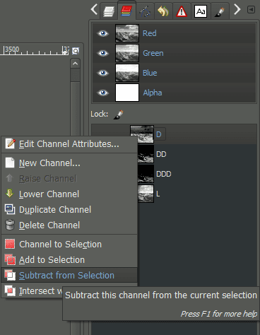 Pat David GIMP Luminosity Mask Tutorial Subtract D Channel