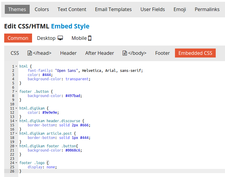 Discourse Admin Embed Style CSS