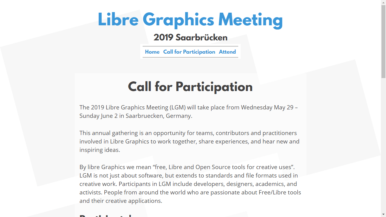 LGM 2019 Website Call for Participation Page
